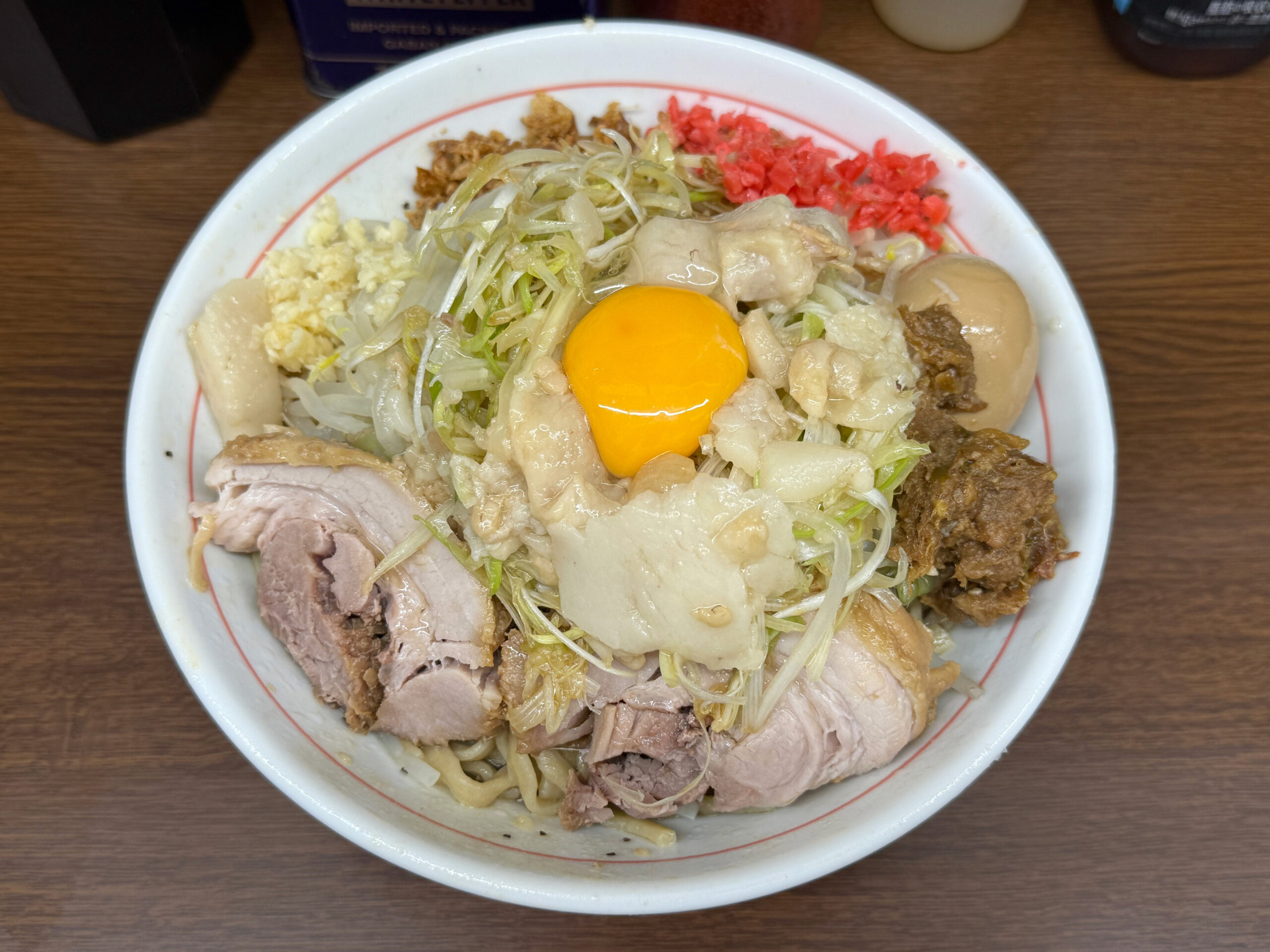 小ラーメン(豚2枚)、汁なし、ネギ、味つけ玉子